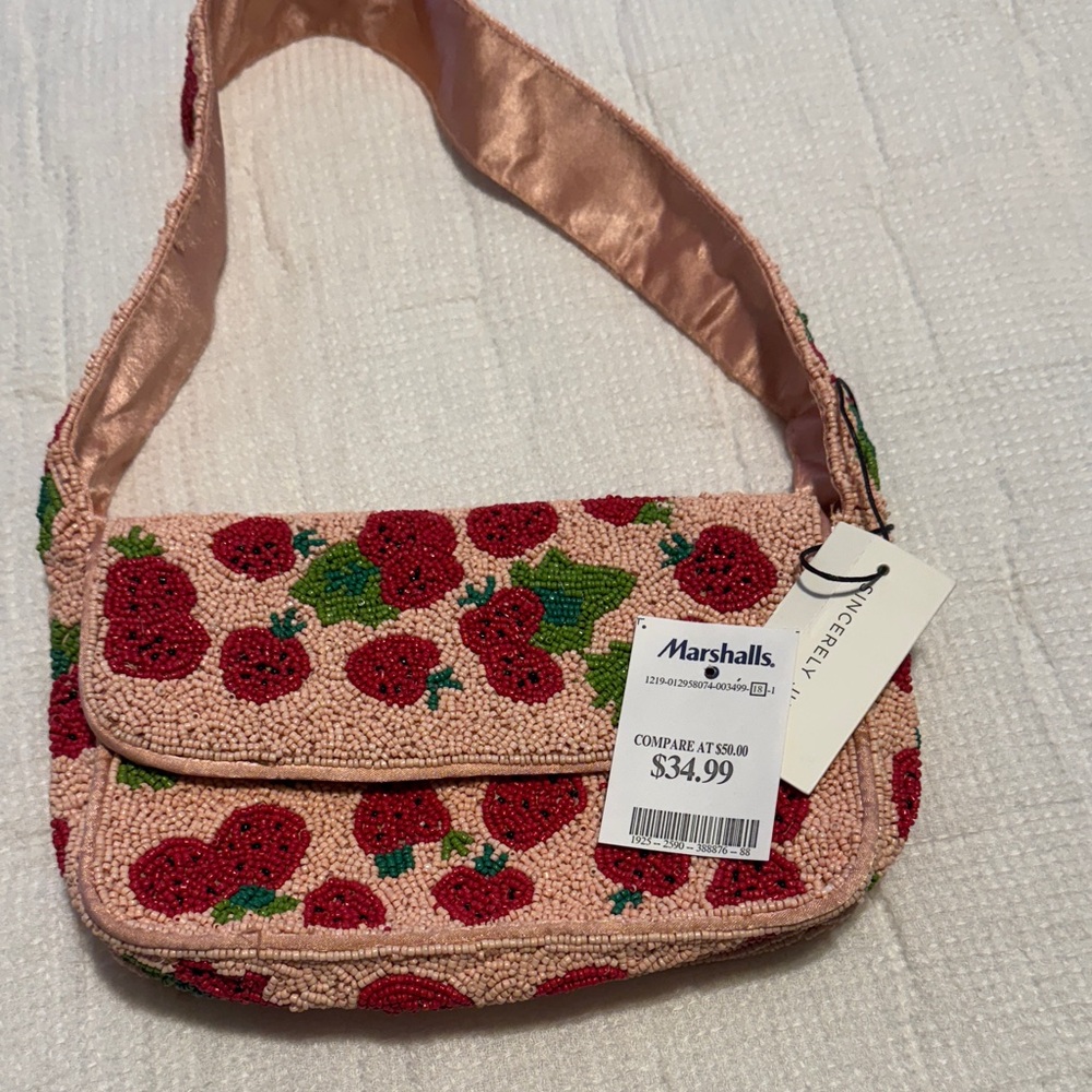 Beaded Strawberry Shoulder  Bag